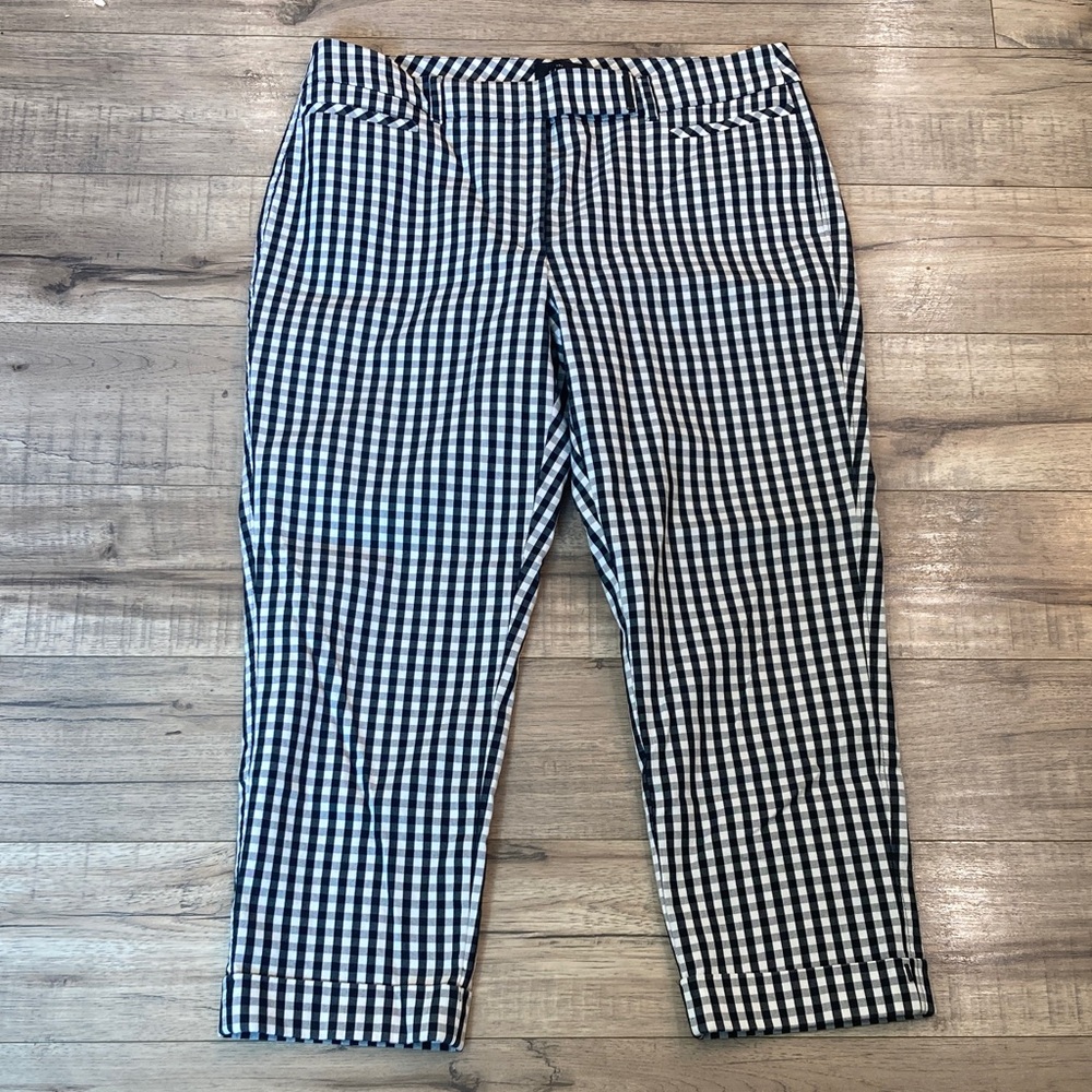 White House Black Market Slim Crop Black & White Gingham Checkered Pants 8 (P04)
